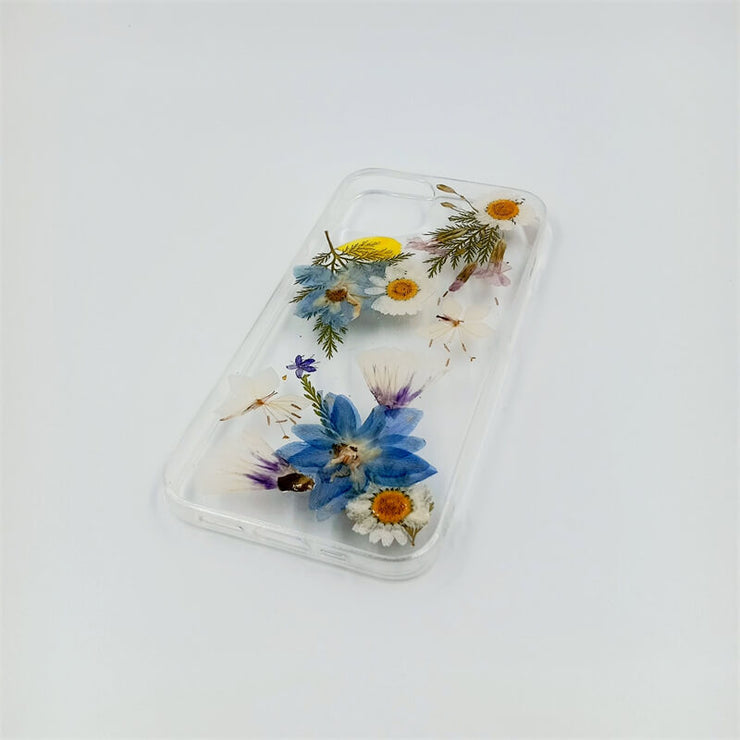 Blue Yellow Flowers White Daisies | Clear, Bumper, Border Phone Case | Apple Samsung Google