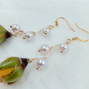 Imitation Pearls Decoration | Resin Dried Champagne Rose | Earrings | 14K Gold Clad