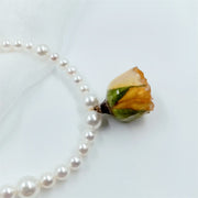 Natural Shell Beads | Yellow Resin Dried Rose | Bracelets | 14K Gold Clad