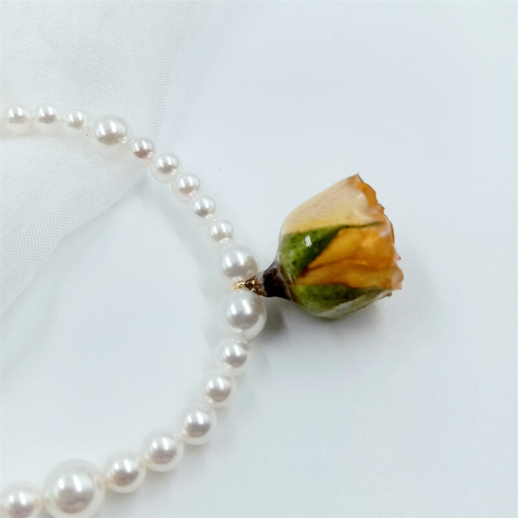 Natural Shell Beads | Yellow Resin Dried Rose | Bracelets | 14K Gold Clad