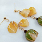 Flower Petals | Champagne Resin Dried Rose| Earrings | 14K Gold Clad