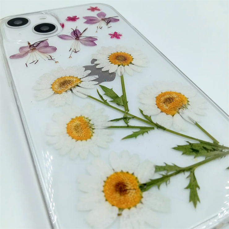 Purple Flower White Daisies | Clear, Bumper, Border Phone Case | Apple Samsung Google