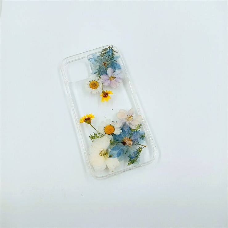 Blue Yellow Flowers White Daisies | Clear, Bumper, Border Phone Case | Apple Samsung Google