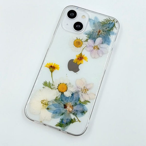 Blue Yellow Flowers White Daisies | Clear, Bumper, Border Phone Case | Apple Samsung Google