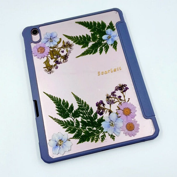 Blue Delphinium Pink Daisies Tablet Case | Custom Text / Photo | iPad Pro | Air 4 5 | Mini 6 | S6/7/8