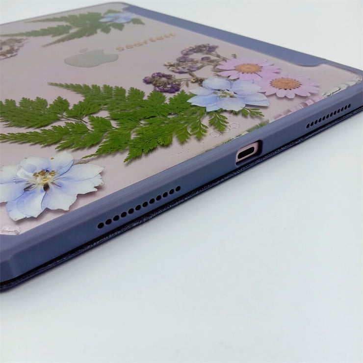 Blue Delphinium Pink Daisies Tablet Case | Custom Text / Photo | iPad Pro | Air 4 5 | Mini 6 | S6/7/8