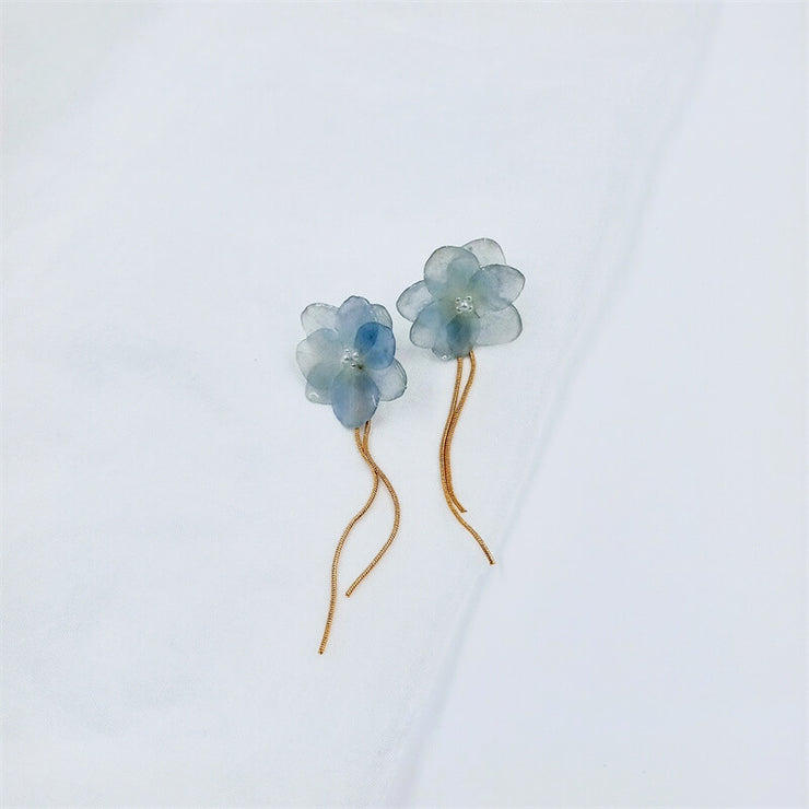 Resin Blue Delphinium | Fringe Pendant | Earrings | 14K Gold Clad