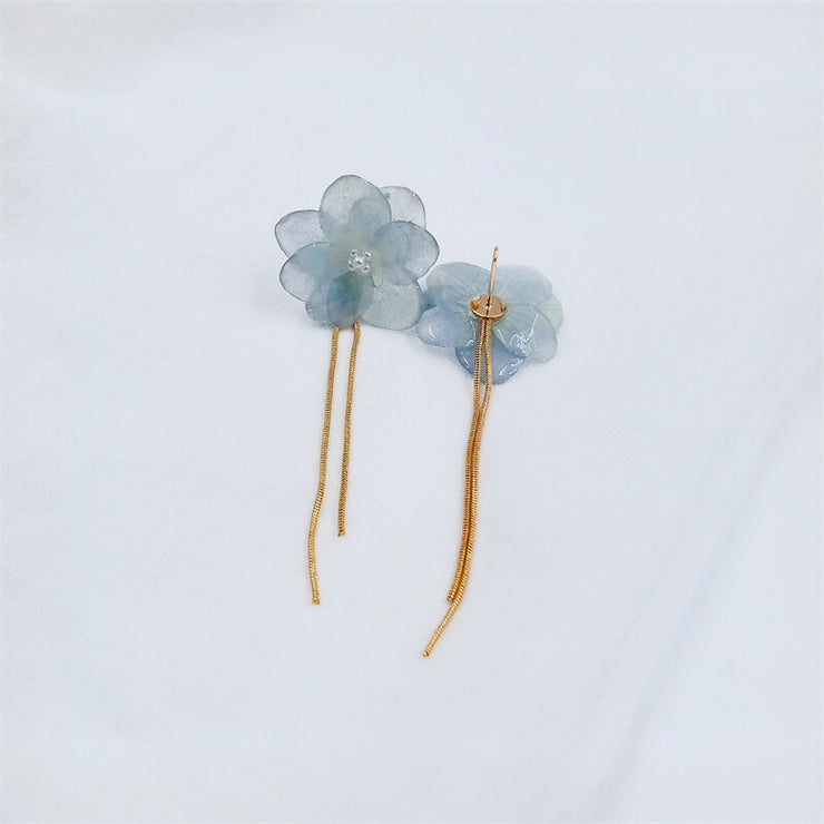 Resin Blue Delphinium | Fringe Pendant | Earrings | 14K Gold Clad