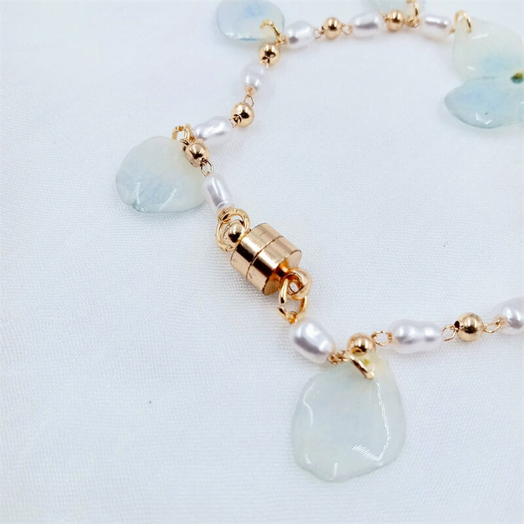 Resin Pressed Delphinium | Pearls | Bracelets | 14K Gold Clad