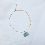 [ 2 in 1 ]Resin Pressed Delphinium | Pearls | Necklace | 14K Gold Clad