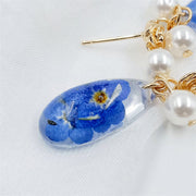 Resin Blue Flower | Rose Ear Needles | Earrings | 14K Gold Clad