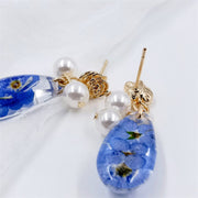 Resin Blue Flower | Rose Ear Needles | Earrings | 14K Gold Clad