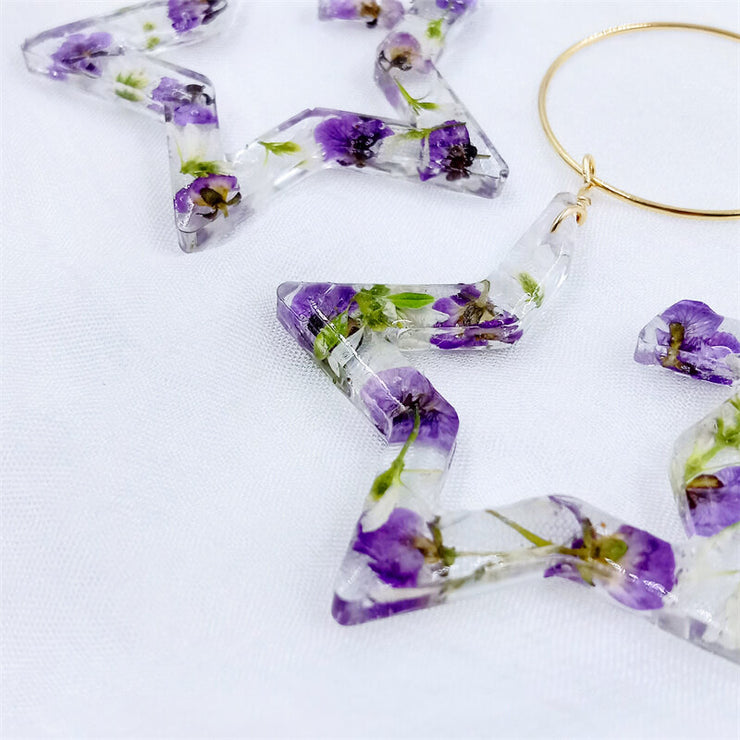 Resin Star-Shaped | Purple Flower | Earrings | 14K Gold Clad