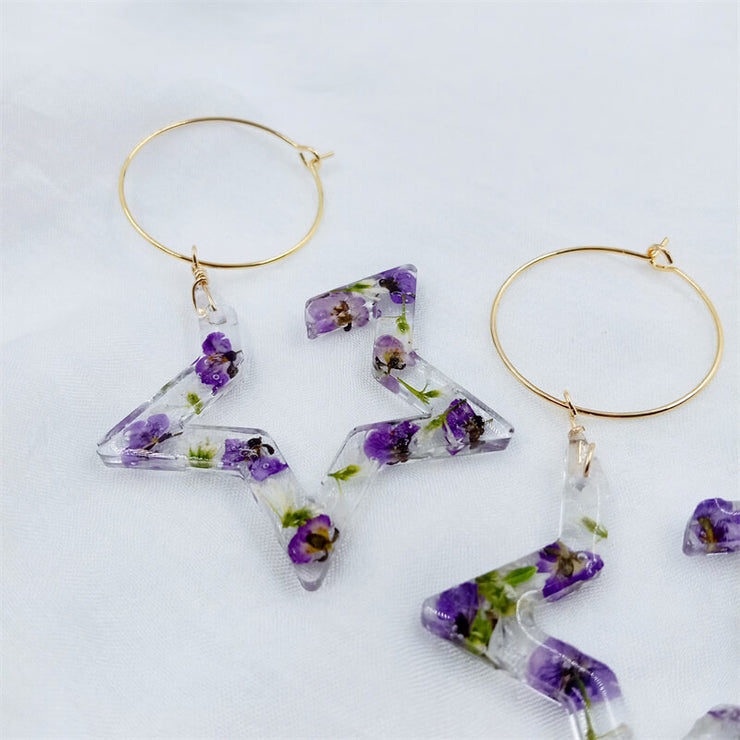 Resin Star-Shaped | Purple Flower | Earrings | 14K Gold Clad