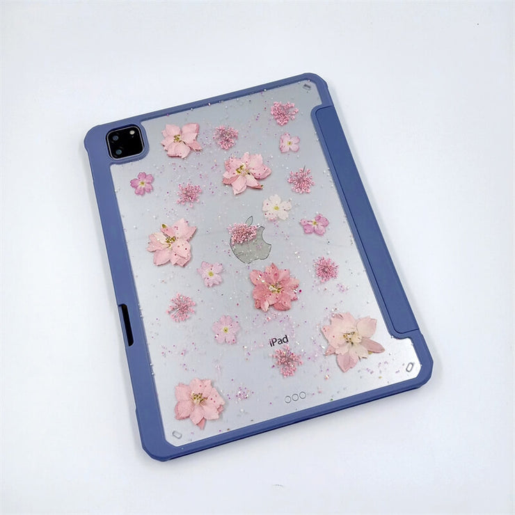 Round Sequin Pink Delphinium Tablet Case | iPad Pro | Air 4 5 | Mini 6 | Tab S6/7/8