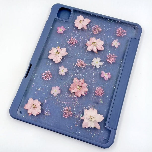 Round Sequin Pink Delphinium Tablet Case | iPad Pro | Air 4 5 | Mini 6 | Tab S6/7/8