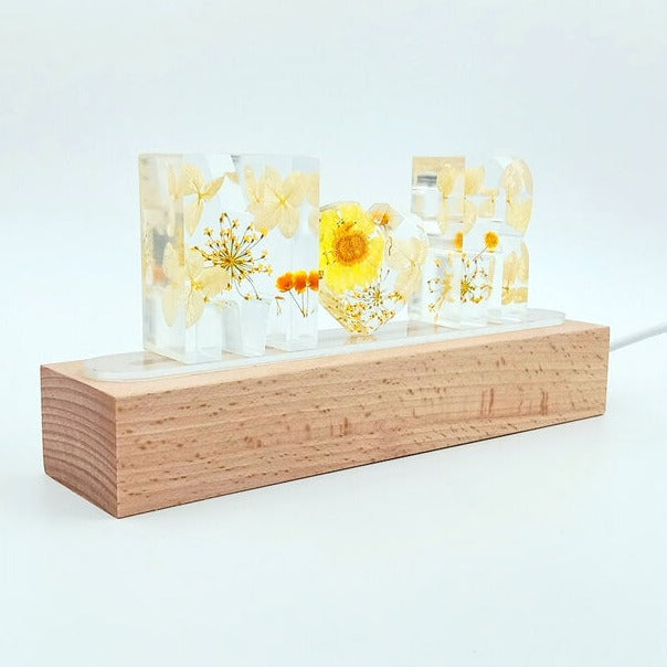 Yellow Hydrangea & Lace FLower | Eternal Flower Night Light | Wooden Base