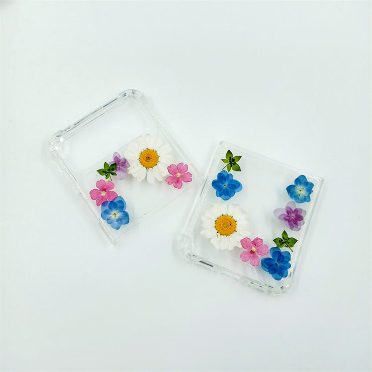 White Daisies Blue Pink FLowers | Bumper Case | Z Flip 3, Z Flip 4, Z Fold 3, Z Fold 4