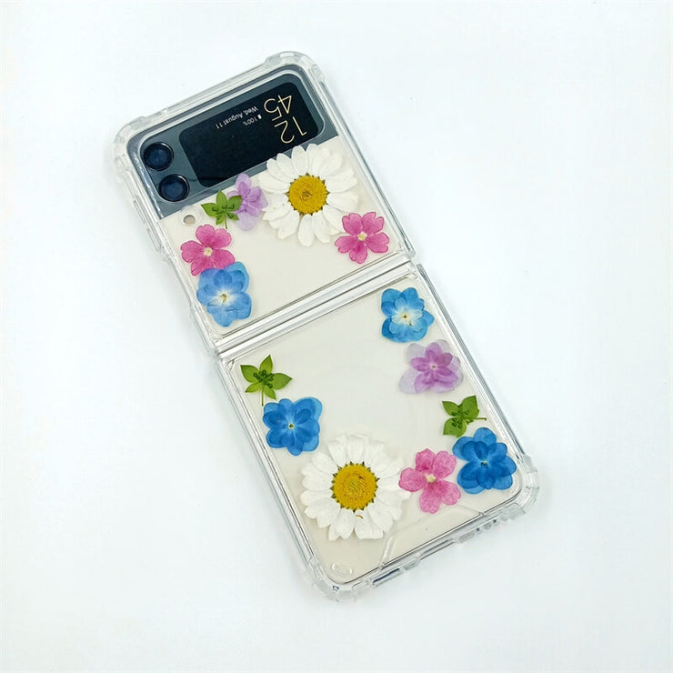 White Daisies Blue Pink FLowers | Bumper Case | Z Flip 3, Z Flip 4, Z Fold 3, Z Fold 4