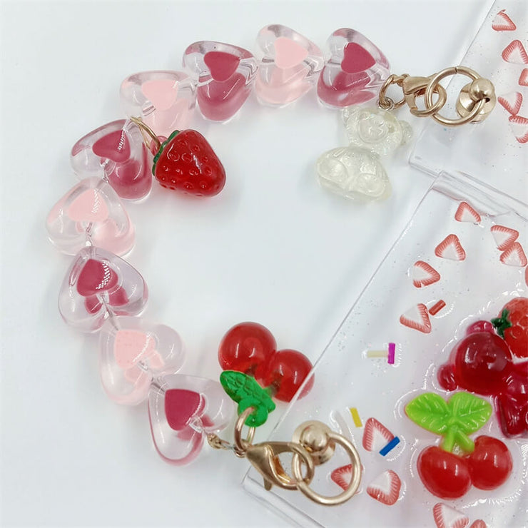 Strawberry Pattern Short Lanyard | Clear Case | Z Flip 3, Z Flip 4, Z Fold 3, Z Fold 4