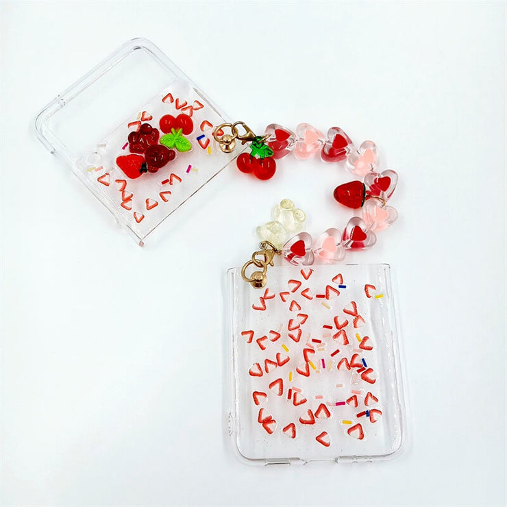 Strawberry Pattern Short Lanyard | Clear Case | Z Flip 3, Z Flip 4, Z Fold 3, Z Fold 4