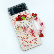 Strawberry Pattern Short Lanyard | Clear Case | Z Flip 3, Z Flip 4, Z Fold 3, Z Fold 4