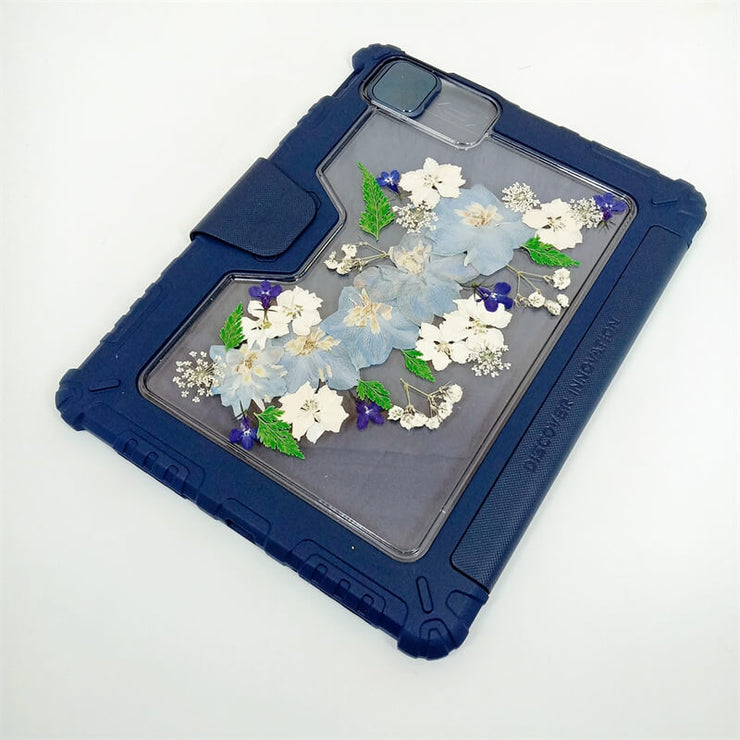 Blue & White Delphinium Tablet Case | Bumper Leather Case | Camera Protection Case