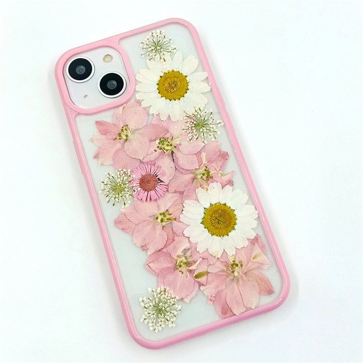 White Daisies Pink Delphinium | with Lanyard | with Magsafe | Colorful Border Case