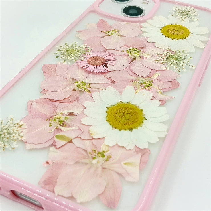 White Daisies Pink Delphinium | with Lanyard | with Magsafe | Colorful Border Case