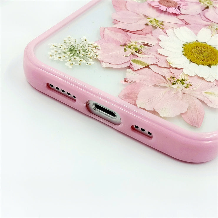 White Daisies Pink Delphinium | with Lanyard | with Magsafe | Colorful Border Case