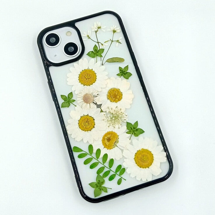 White Daisies Green Leaves | with Lanyard | with Magsafe | Colorful Border Case