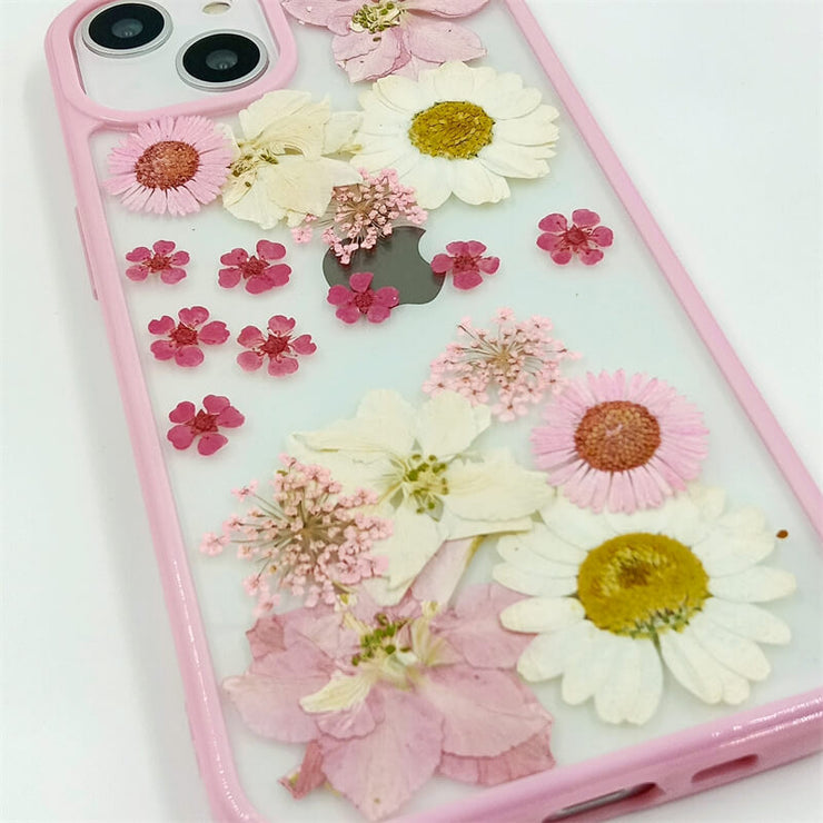 Pink Delphinium White Daisies | with Lanyard | with Magsafe | Colorful Border Case