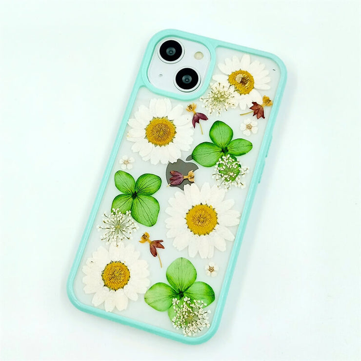 Green Hydrangea White Daisies | with Lanyard | with Magsafe | Colorful Border Case