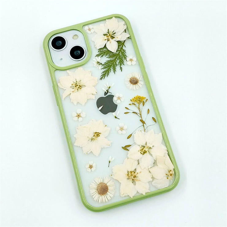 White Delphinium Green Leaf | with Lanyard | with Magsafe | Colorful Border Case