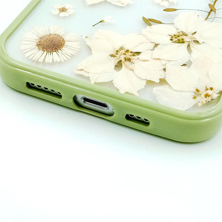 White Delphinium Green Leaf | with Lanyard | with Magsafe | Colorful Border Case