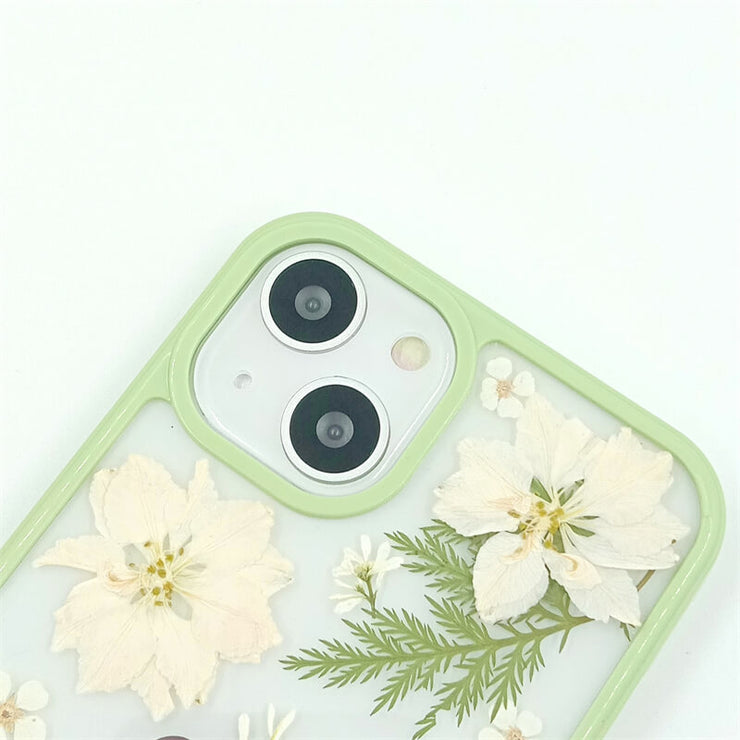 White Delphinium Green Leaf | with Lanyard | with Magsafe | Colorful Border Case