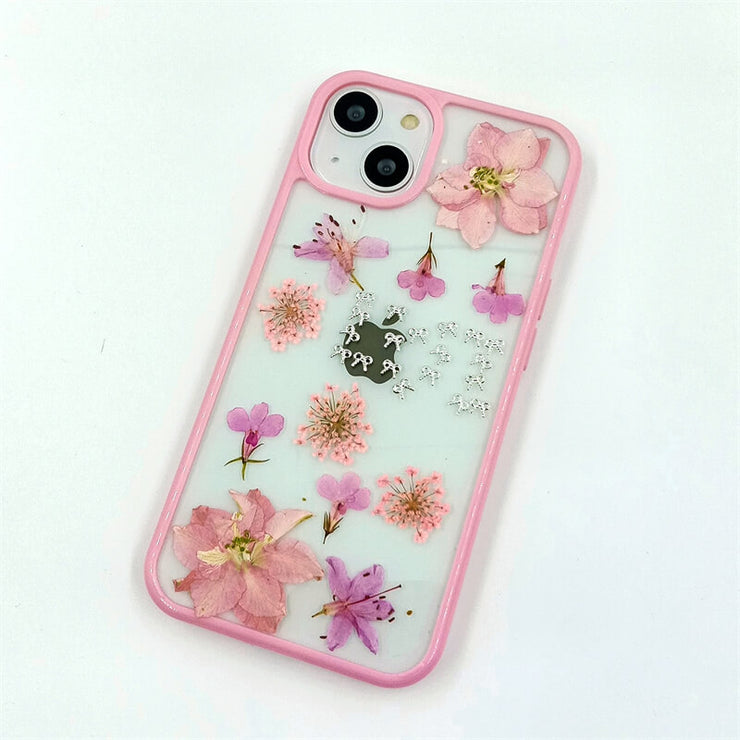 Pink Lobelia Erinus & Delphinium | with Lanyard | with Magsafe | Colorful Border Case