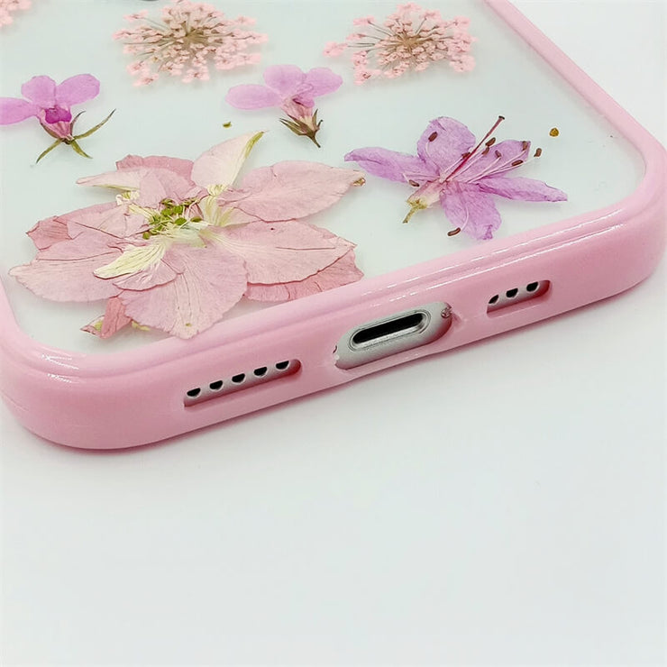 Pink Lobelia Erinus & Delphinium | with Lanyard | with Magsafe | Colorful Border Case