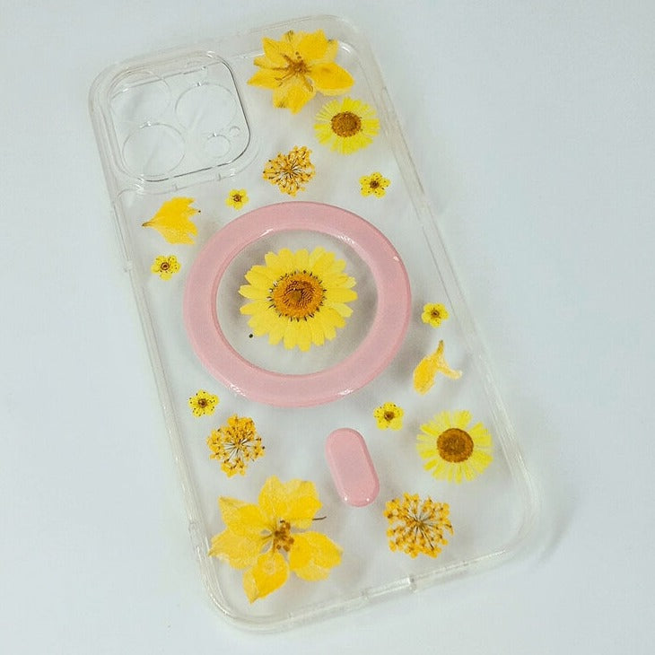 Yellow Delphinium Lace Flower | with Built-in Magnets | MagSafe | with Camera Lens Protection