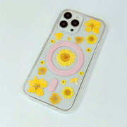 Yellow Delphinium Lace Flower | with Built-in Magnets | MagSafe | with Camera Lens Protection