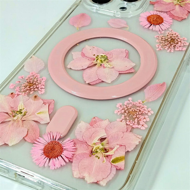 Pink Delphinium Lace Flower | with Built-in Magnets | MagSafe | with Camera Lens Protection