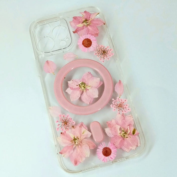 Pink Delphinium Lace Flower | with Built-in Magnets | MagSafe | with Camera Lens Protection