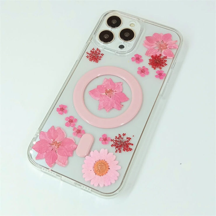 Pink Daisy Delphinium | with Built-in Magnets | MagSafe | with Camera Lens Protection