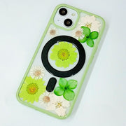 Green Daisies Hydrangea Delphinium | with Lanyard | with Magsafe | Colorful Border Case