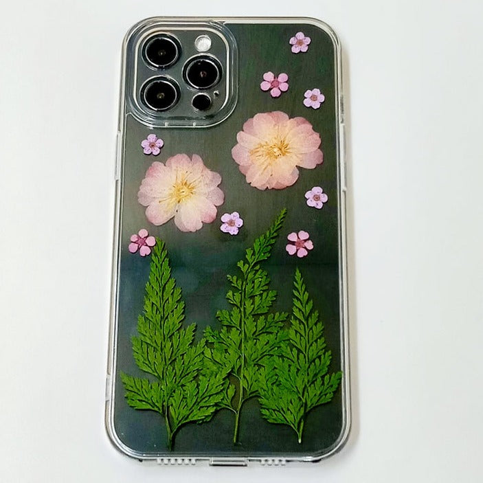 Pink Flower Green Leaf | with Built-in Magnets | MagSafe | with Camera Lens Protection