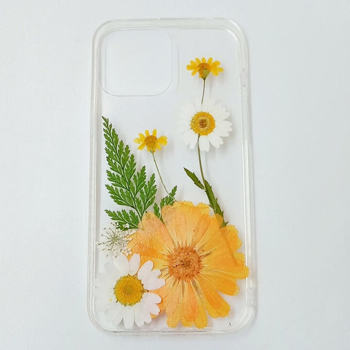 Orange Calendula Green Leaf | Clear, Bumper, Border Phone Case | Apple Samsung Google