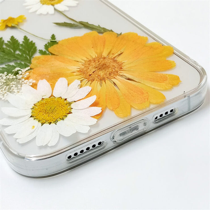 Orange Calendula Green Leaf | Clear, Bumper, Border Phone Case | Apple Samsung Google