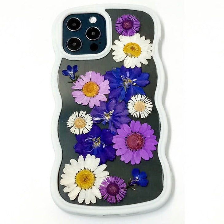 Purple Daisy Blue Hydrangea | Waves Case | Bumper Border Case | iPhone 12/13/14 Phone Case