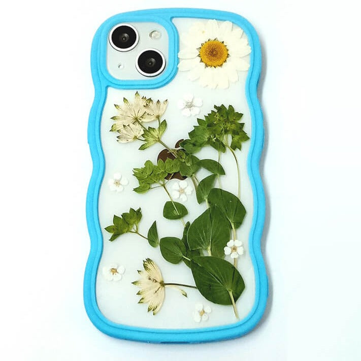 White Daisy Green Leaves | Waves Case | Bumper Border Case | iPhone 12/13/14 Phone Case