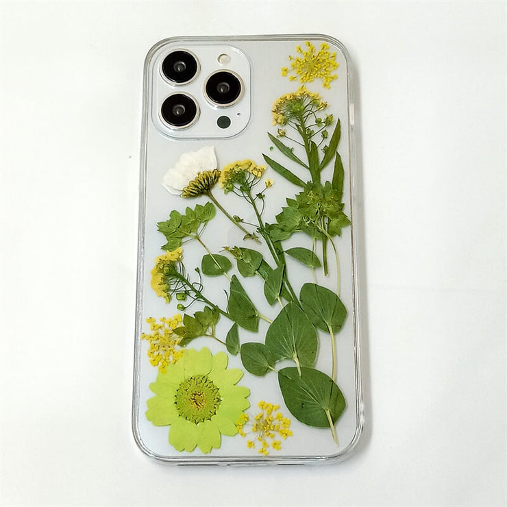 Yellow Flowers Green Leaves | Clear, Bumper, Border Phone Case | Apple Samsung Google